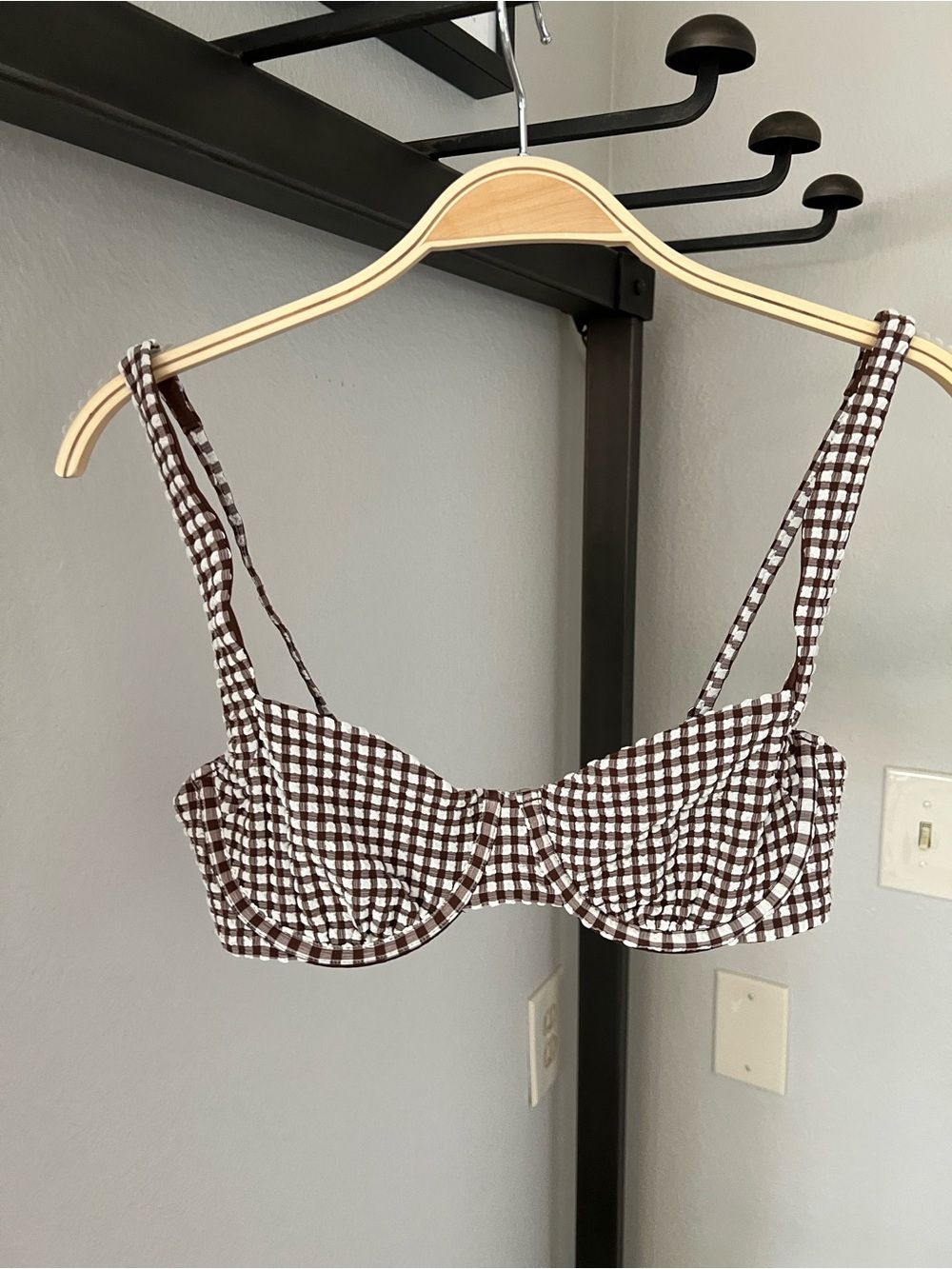 Abercrombie & Fitch Brown and White Gingham Bikini Top - Picture 7 of 7